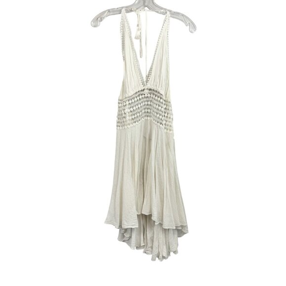 Sinesia Karol White Lace A-Line Swing Halter Dress Open Back Boho Resort LARGE - Picture 1 of 5